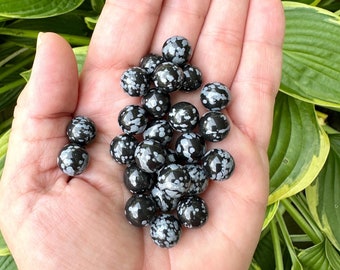 3pc Snowflake Obsidian Marbles: 10mm Black and White Crystals