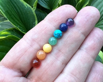 7 Chakra Stone Set, 6mm Chakra Spheres, Healing Stones + Crystals, NO HOLE Chakra Stone Set, Genuine Stones. Add a Gift Card+Pouch