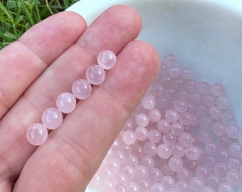 6 pieces, 6mm Rose Quartz Spheres, Round Rose Quartz Balls, No Hole, pink crystal ball, gemstone marble, undrilled rose quartz