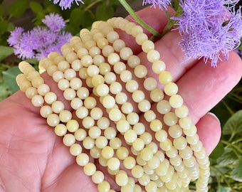 4mm Yellow Jade Beads, Small Round Beads, Crystal Beads, Beads for Waistbeads, Round Yellow Beads, Solar Plexus Chakra Beads, 98-100 Beads