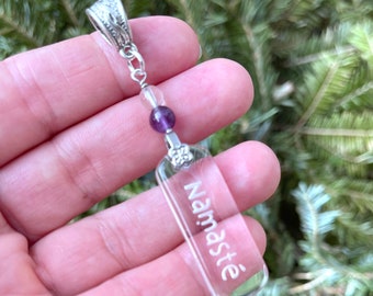 Namaste Pendant, GENUINE Clear Quartz Crystal and Amethyst, Meditation Jewelry, Healing Necklace, Yoga Gift, Yoga Pendant, Healing Crystals