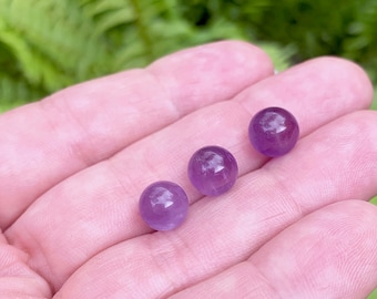 3 pcs, 8mm Round Amethyst Spheres, Healing Crystals, Amethyst Marble, Purple Crystal Ball, Genuine Stones, NO HOLE, undrilled
