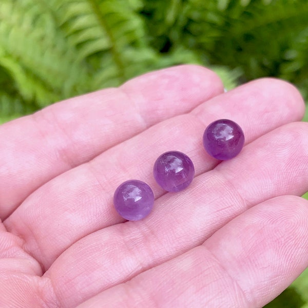 3 pcs, 8mm Round Amethyst Spheres, Healing Crystals, Amethyst Marble, Purple Crystal Ball, Genuine Stones, NO HOLE, undrilled