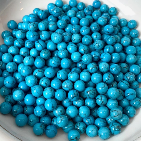 Bulk Lot 25 pcs+, 6 mm Blue Howlite Spheres, Chain Maille Stones, Throat Chakra, Round Stone Balls, No Hole, jewelry balls, undrilled