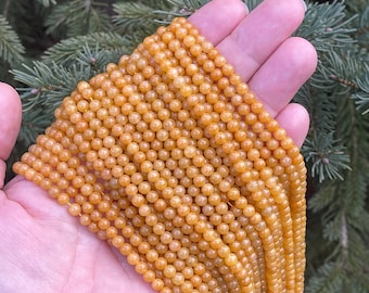 4mm Golden Yellow Jade Beads: Chakra Mala Beads (95-100)