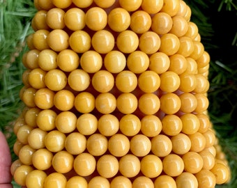 8mm Yellow Jasper Beads: Round Chakra Beads, Approx. 50