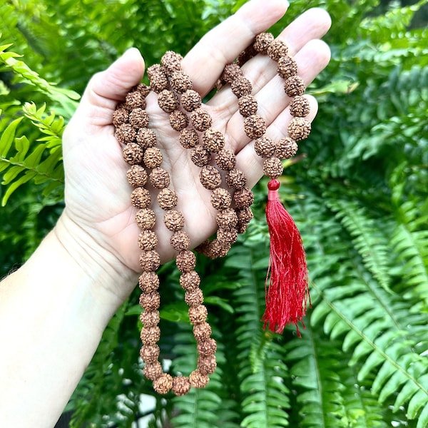 GENUINE Rudraksha Mala Necklace w/ Tassel, Natural Rudraksha, Meditation, Buddhist Prayer, Spiritual Jewelry, Yoga Mala, handpicked in Nepal