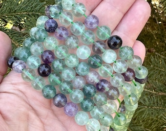 8mm Rainbow Fluorite Beads: Round Crystal Strand (45-47 beads)