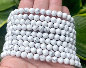 6mm White Howlite Beads: Genuine Gemstone, Smooth Shiny Finish (Appx 65 beads)