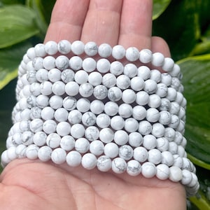 6mm White Howlite Beads, White Round Beads, Beads for Bracelets, GENUINE Gemstone Howlite Stones, Smooth Shiny Finish, Appx 65 beads