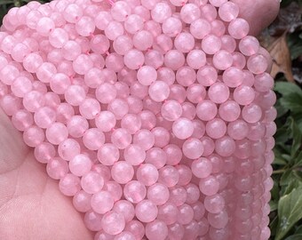 6mm Round Rose Quartz Crystal Beads, Beads for Jewelry, Pink Beads, Valentine&#39;s Day, FULL Bead Strand, Approx 65 beads