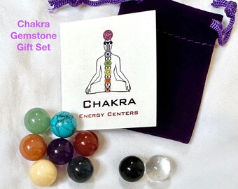 7 Chakra Stone Gift SET, Chakra Crystals, 12mm Genuine Chakra Stones, Yoga Gift, Reiki, Add Soul Star + Earth Star Chakras, w/Pouch+Card