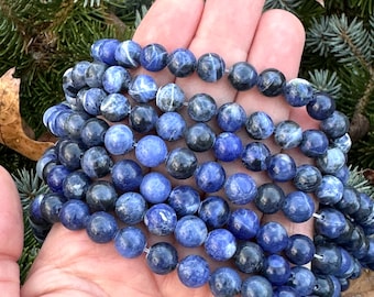 8mm Blue Sodalite Beads: Gemstone Bead Strand (47 beads)