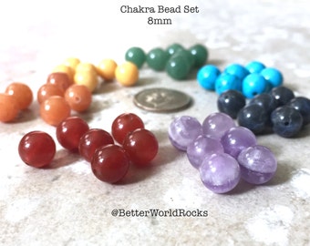 42 pc. 8 mm Chakra Beads, Chakra Stones, Chakra Crystals, Healing Crystals, 7 stones, Rainbow Beads, 1/3 inch, Yoga Jewelry