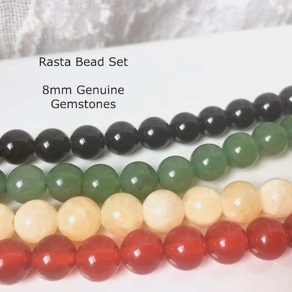 8mm Rasta Bead Set, Rasta Beads, Kwanzaa Gift, Rasta Bracelet, Rasta Jewelry Beads, Jamaica Beads, African Beads, Sets of 12, 20, or 28 pcs