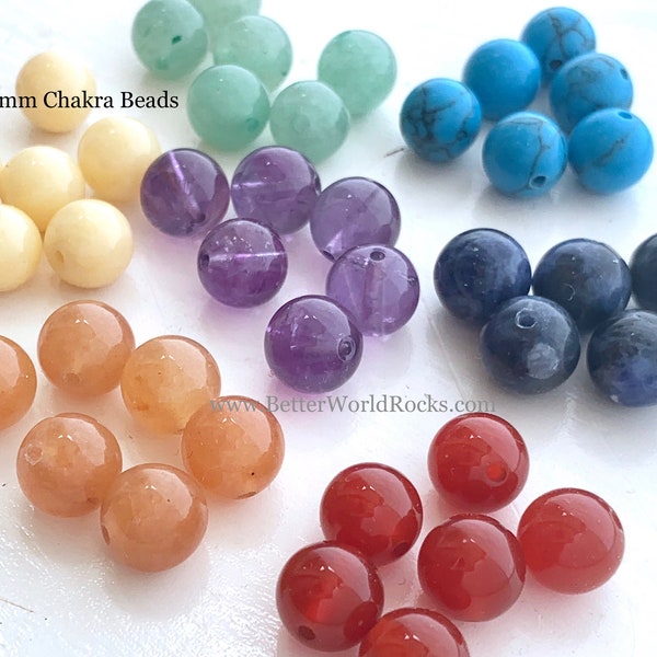 42 GENUINE Chakra beads: 7 Chakras Round Bead Set, 8mm Bulk Beads, Real Crystal Stones, 7 Chakras, Round Genuine Gemstones