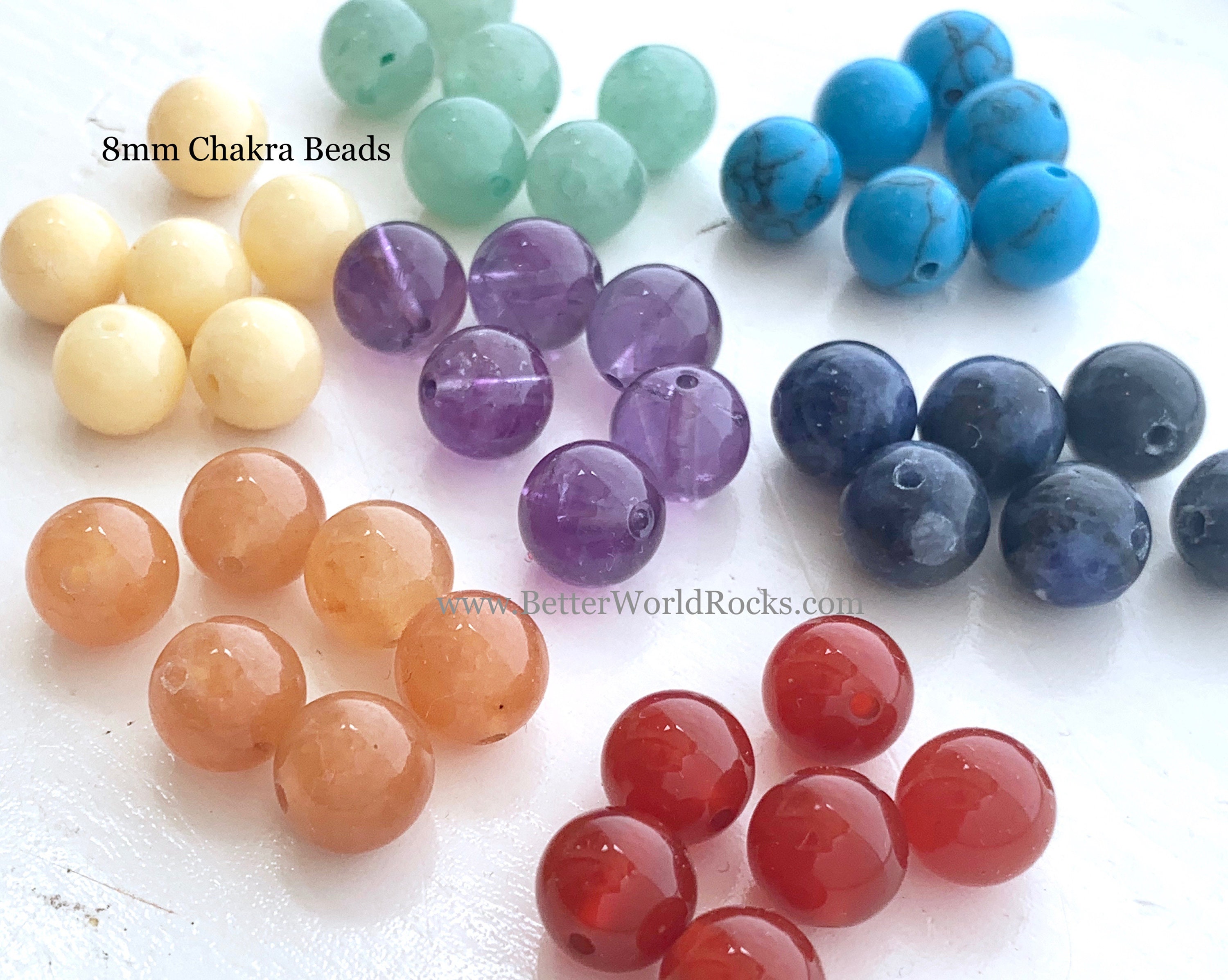 42 GENUINE Chakra Beads: 7 Chakras Crystal Bead Set, 8mm Bulk Beads, Real  Crystal Stones, 7 Chakras, Round Genuine Gemstones 