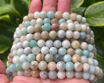 8mm Amazonite Beads: Multicolored Round Gemstone Beads, Approx 45