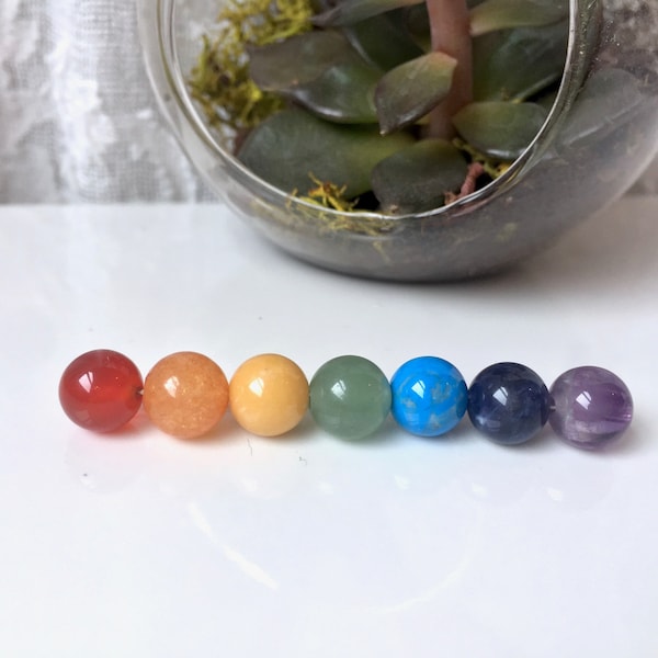 7 Chakra Bead Set, 8mm Round Crystal Beads, Chakra Crystal Set, Healing Stones, Yoga Gift, 1 each of 7 GENUINE Gemstones, 1/3" each