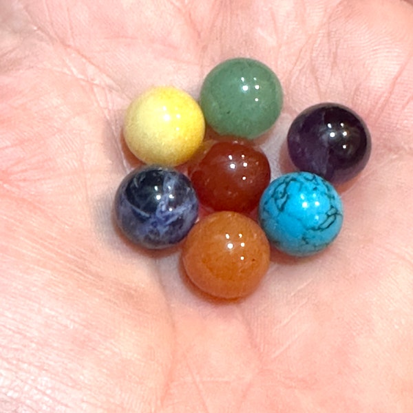 Chakra Stone Set, 10mm Round 7 Chakra Stones, NO HOLE, Healing Stones, Rainbow Stone Set, GENUINE Gemstones, Undrilled Orbs