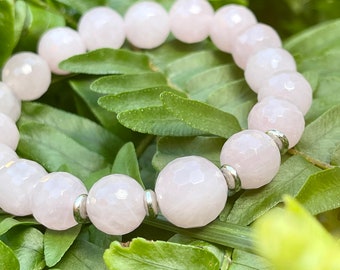 GENUINE Rose Quartz Bracelet, Gemstone Bracelet, Gift for Girlfriend, Love Bracelet, Healing Bracelet, Reiki Healing, Faceted Stones