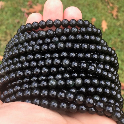 6mm Black Obsidian Beads, Crystal Mala Beads, Men's Bracelet Beads, Healing Crystal Beads, Round Black Beads, Approx 70 beads