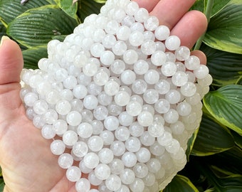 8mm White Jade Beads: Smooth Round Gemstone Strand