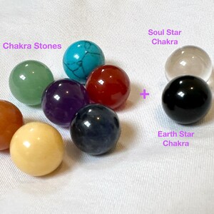 7 Chakra Stone Gift SET, Chakra Crystals, 12mm Genuine Chakra Stones, Yoga Gift, Reiki, Add Soul Star Earth Star Chakras, w/PouchCard image 2
