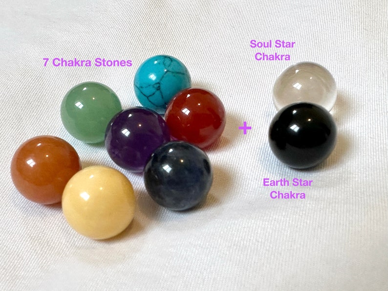 7 Chakra Stone Gift SET, Chakra Crystals, 12mm Genuine Chakra Stones, Yoga Gift, Reiki, Add Soul Star Earth Star Chakras, w/PouchCard image 2