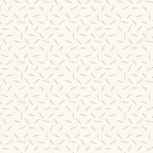 May include: A cream-colored fabric with a repeating pattern of small, pink, cross-like shapes. The shapes are evenly distributed across the surface, creating a subtle, all-over design. The pattern is delicate and visually appealing.