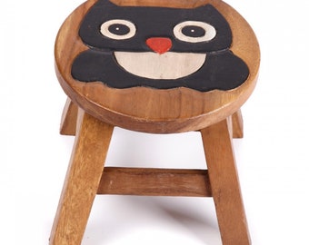 Tabouret pour enfants en bois personnalisé motif hibou animaux tabouret chaise peinte colorée chaise pour enfants avec gravure de nom tabouret en bois cadeau baptême