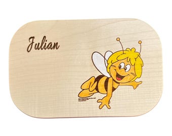 Frühstücksbrett personalisiert Holz Kinder Biene Maja Gravur Traktor Brett Vesperbrett natur Frühstücksbrettchen Geschenk Ahorn Holzbrett