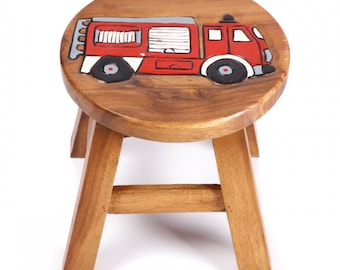 Kinderhocker Hocker Holz personalisiert Feuerwehr Motiv Tiere Schemel Stuhl bemalt bunt Kinderstuhl Namen Gravur Holzhocker Geschenk Taufe