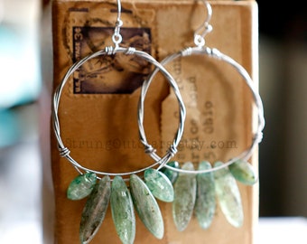 Strung-Out guitar string hoop earrings with green Kyanite