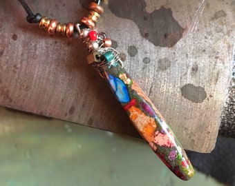 Strung-Out recycled guitar string pendant with rainbow variscite