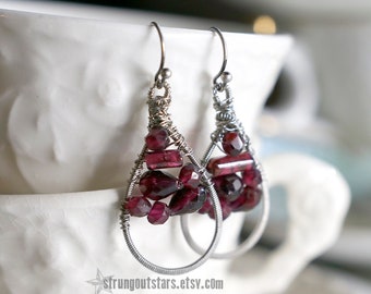 Petite Garnet Drops - Strung-Out guitar string teardrop earrings upcycled january red stone