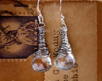 Blue Topaz Strung-Out guitar string earrings