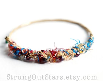 How Bazaar - Strung-Out guitar string bangle with silk yarn garnet citrine