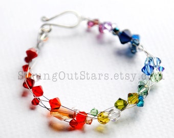 Rainbow - Swarovski crystal and recycled guitar string bracelet by Strung-Out