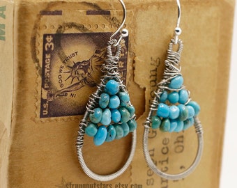 Petite Turquoise Drops - Strung-Out guitar string teardrop earrings upcycled january sleeping beauty american turquoise stone