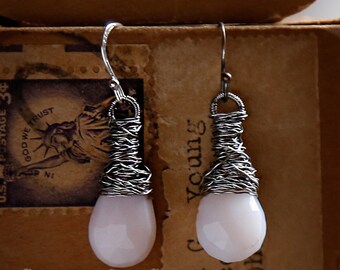 Pink Opal Strung-Out guitar string earrings