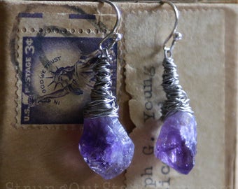 Amethyst Points - Strung-Out recycled guitar string earrings