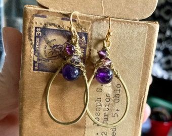 Belladonna - Strung-Out guitar string teardrop earrings with amethyst