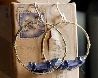 The Blues - Strung-Out guitar string hoop earrings with Iolite