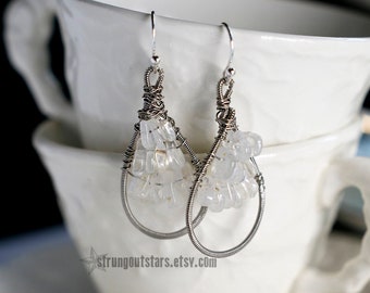 Petite Moonstone Drops - Strung-Out guitar string teardrop earrings upcycled everyday earring