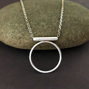 Grafix Circle Sterling Silver Modern One Ring Pendant Necklace READY TO SHIP image 1