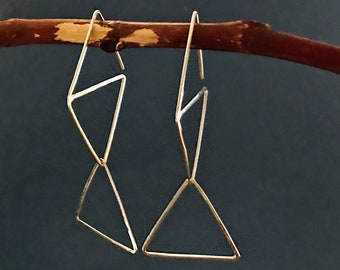 Triangle Dangle Geometric Earrings, Large Modern Sterling Silver Artisan Triangle Dangles, Statement Earrings, Minimalist Threaders