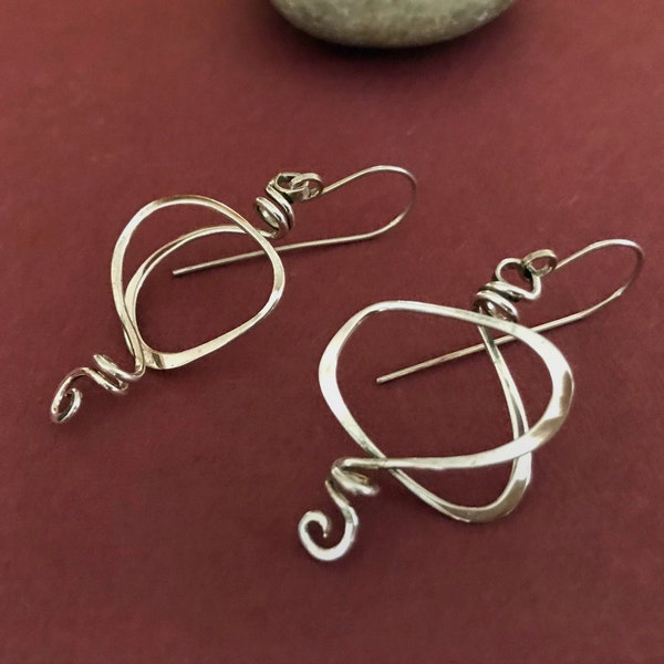 Scribbles Singles Handcrafted Sterling Silver One Link Knot Dangle Earrings