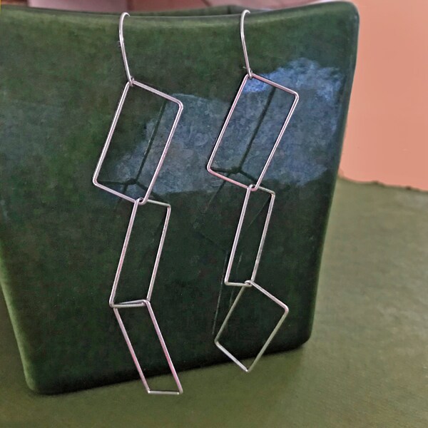 Choose Your Length: Rectangulation Handcrafted Sterling Silver Rectangle Link Chain Dangle Earrings