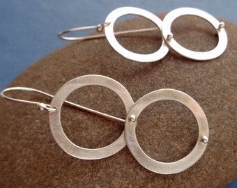 Riveted Loop Sterling Silver Handcrafted Brushed Circle Dangle Earrings